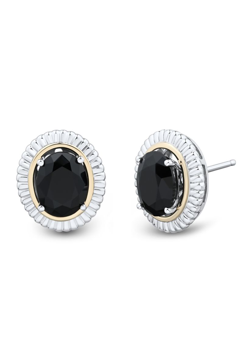 Onyx Stud Earrings in Sterling Silver and 10K Yellow Gold
