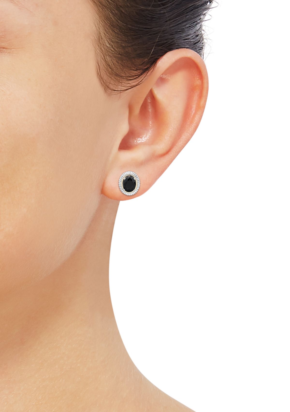 Onyx Stud Earrings in Sterling Silver and 10K Yellow Gold