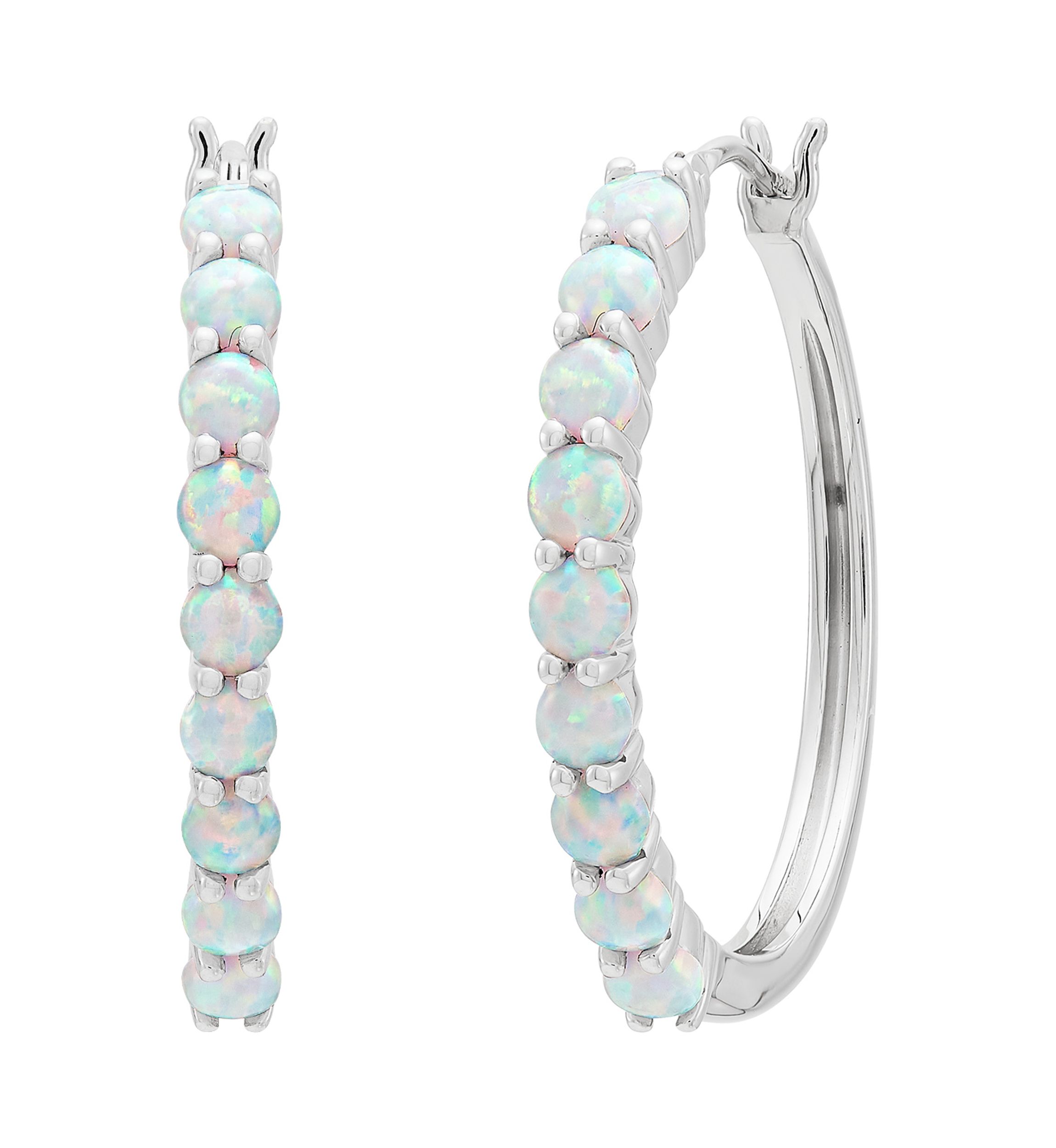 Lab Grown Opal Hoop Earrings  in Sterling Silver