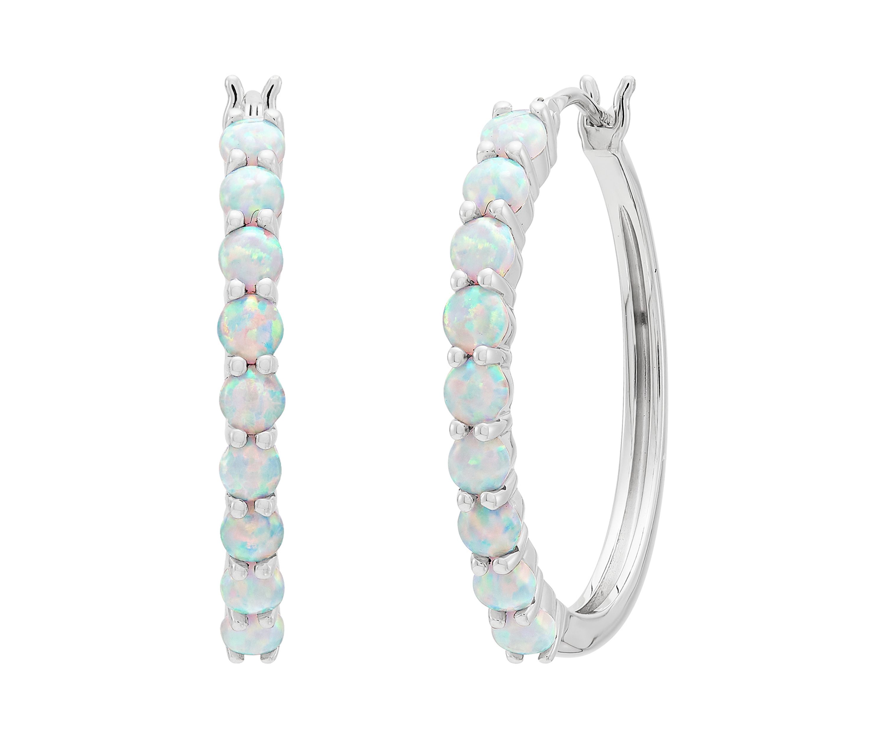 Lab Grown Opal Hoop Earrings  in Sterling Silver