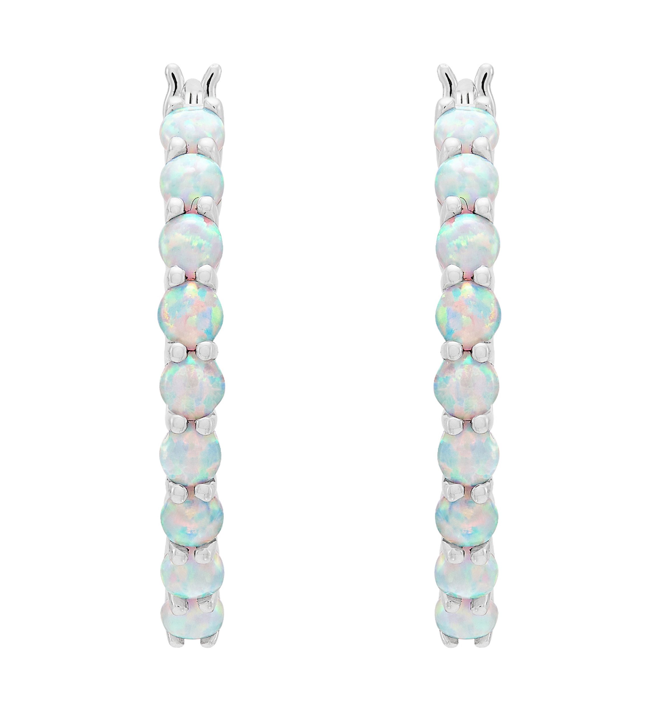 Lab Grown Opal Hoop Earrings  in Sterling Silver