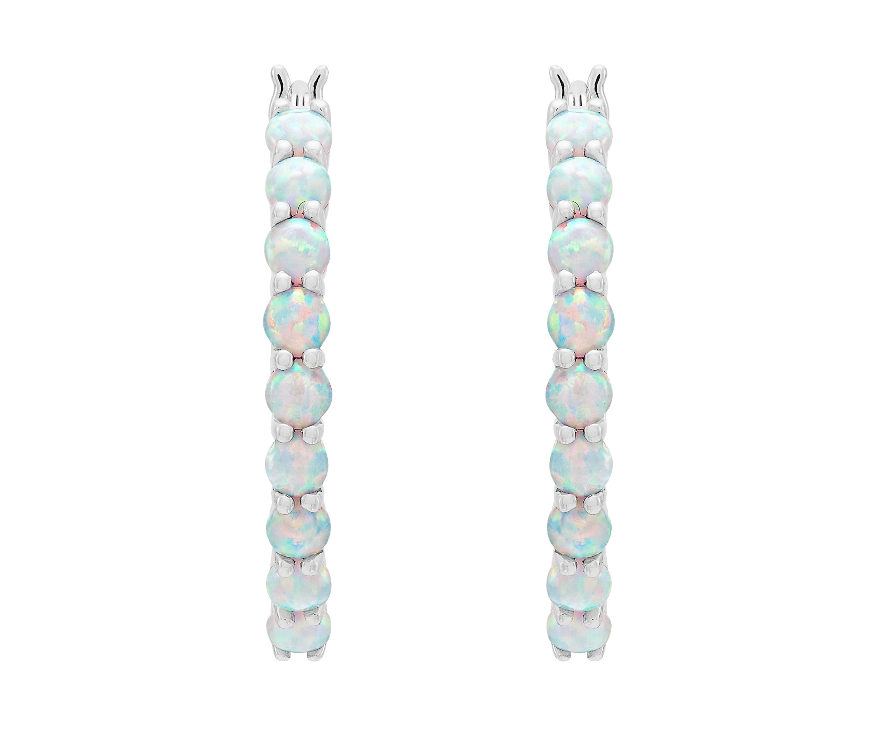 Lab Grown Opal Hoop Earrings  in Sterling Silver