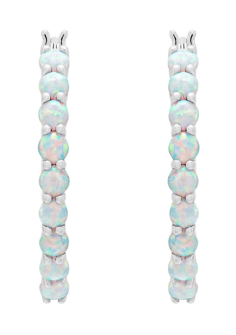 Lab Grown Opal Hoop Earrings  in Sterling Silver