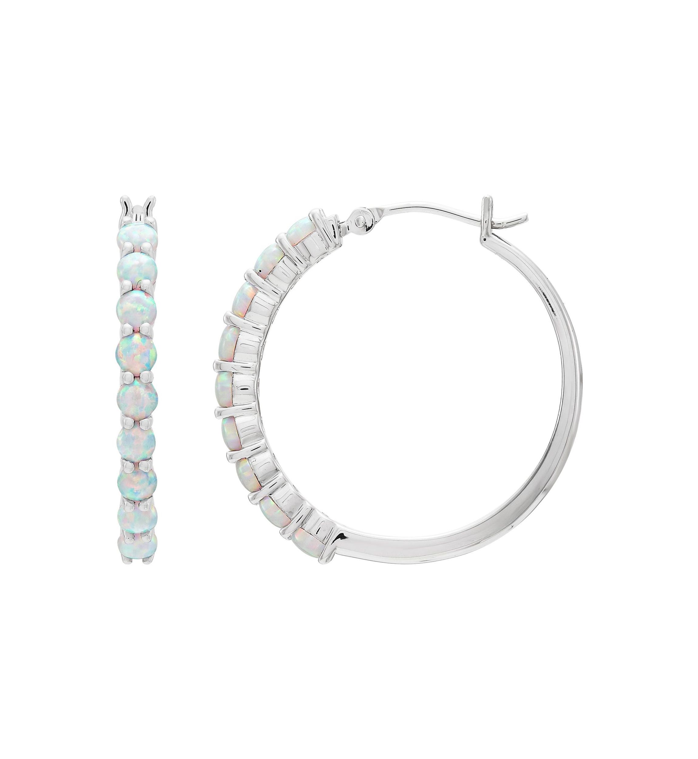 Lab Grown Opal Hoop Earrings  in Sterling Silver