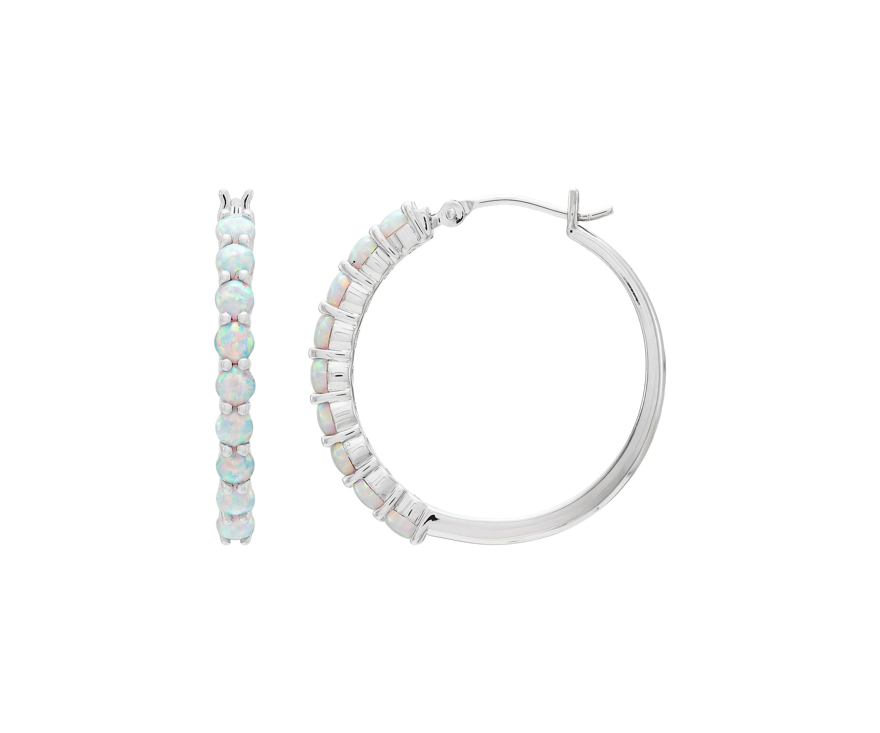 Lab Grown Opal Hoop Earrings  in Sterling Silver