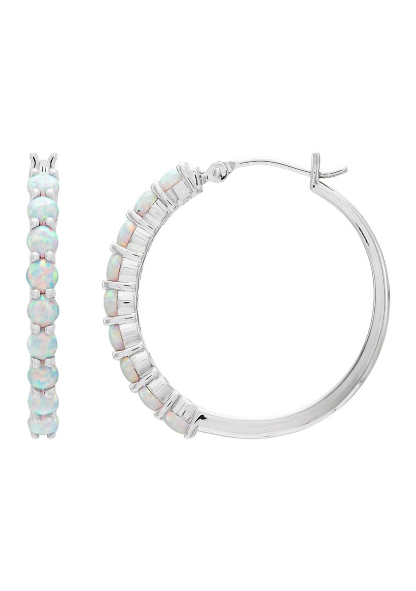 Lab Grown Opal Hoop Earrings  in Sterling Silver