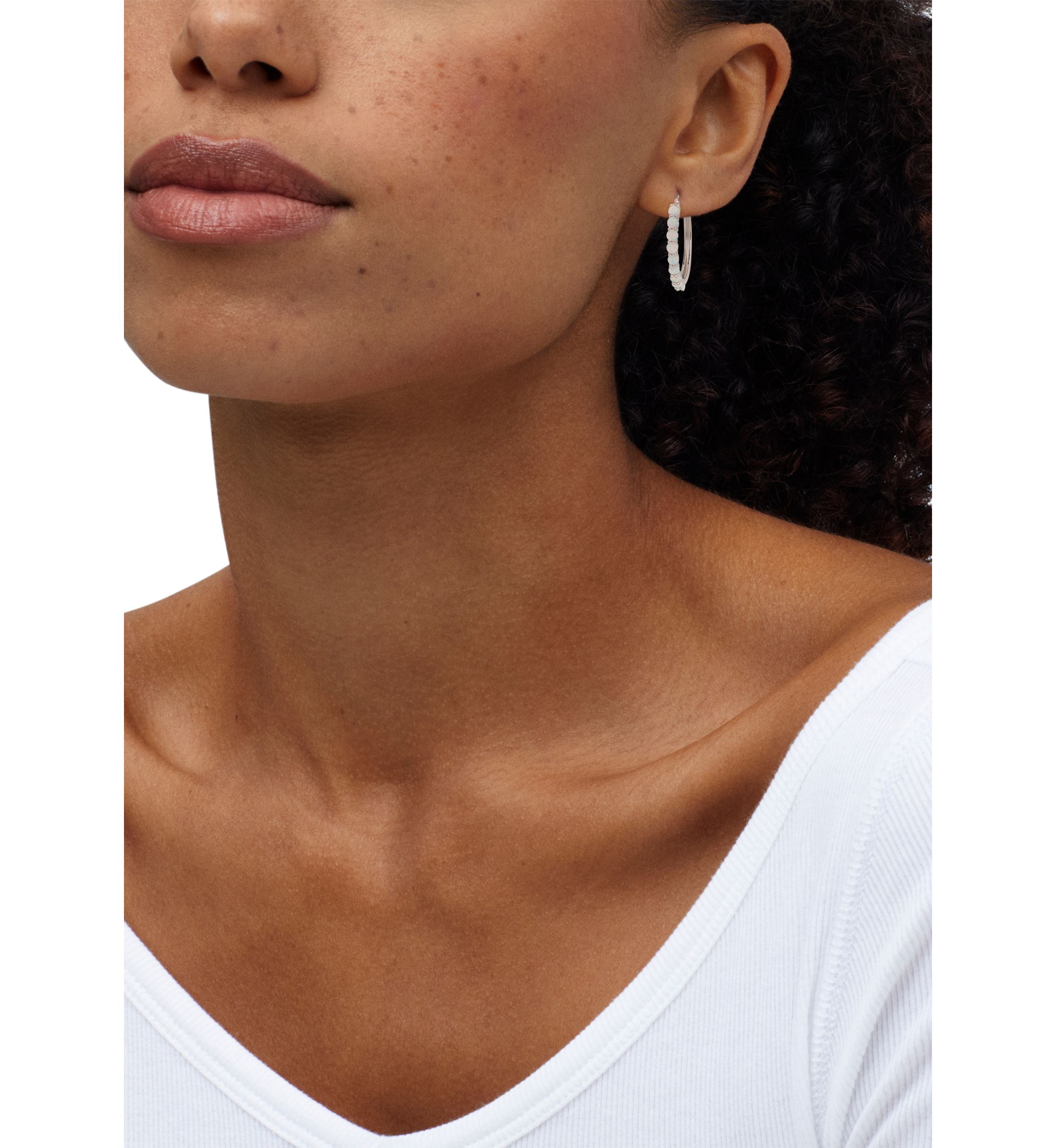 Lab Grown Opal Hoop Earrings  in Sterling Silver