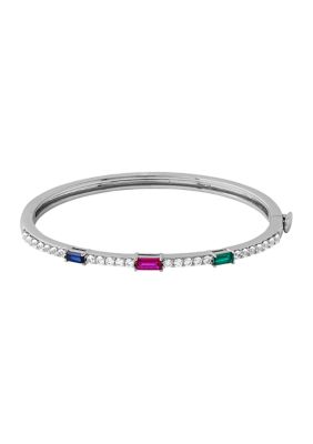 Belk & Co Lab Created Ruby, Emerald, Sapphire, And White Sapphire Bangle Bracelet In Sterling Silver