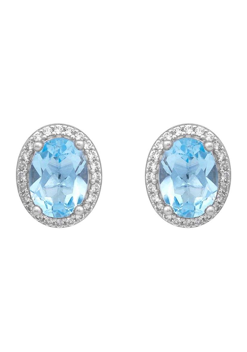 Sky Blue Topaz and Created White Sapphire Earrings/Necklace/Ring Set in Sterling Silver