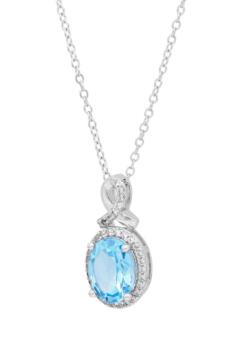Sky Blue Topaz and Created White Sapphire Earrings/Necklace/Ring Set in Sterling Silver