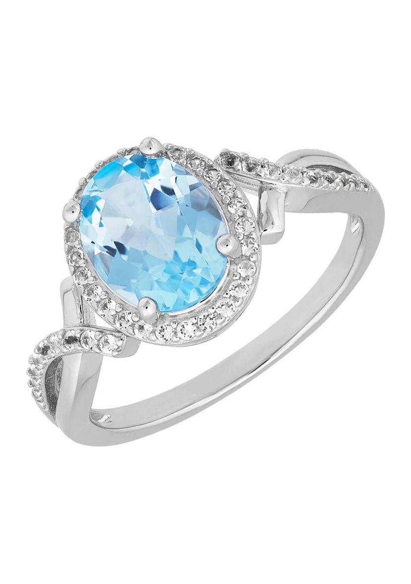 Sky Blue Topaz and Created White Sapphire Earrings/Necklace/Ring Set in Sterling Silver