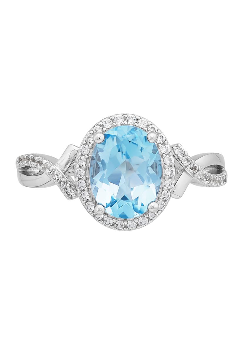 Sky Blue Topaz and Created White Sapphire Earrings/Necklace/Ring Set in Sterling Silver