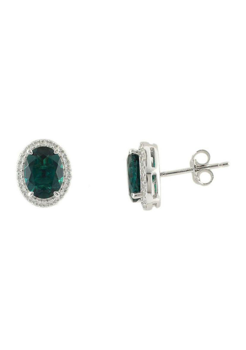 Lab Created Emerald and White Sapphire Earring, Ring, and Necklace Set in Sterling Silver