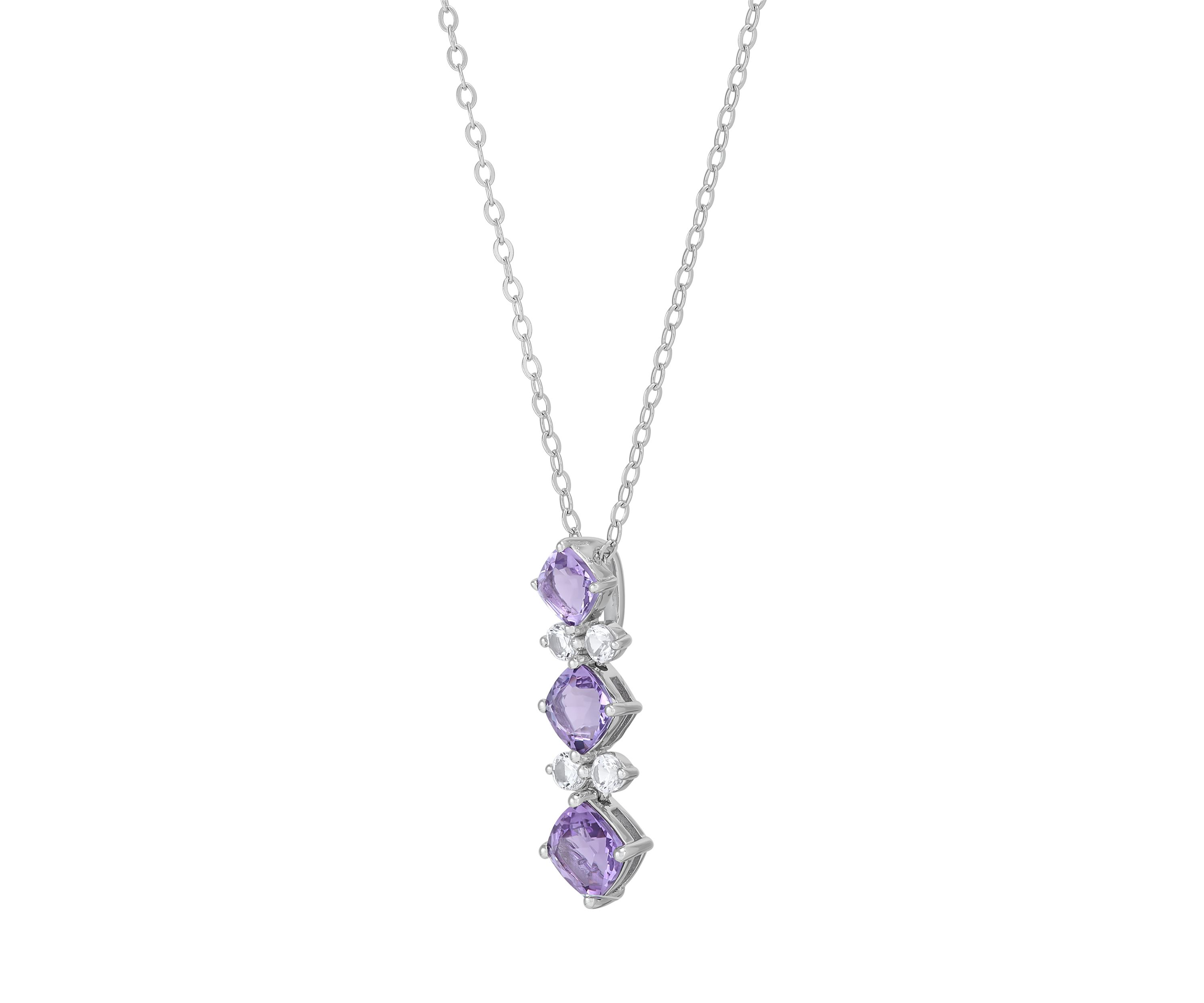 Amethyst and White Sapphire Pendant with 18" Cable Chain and Earrings and Bracelet and Ring Set in Sterling Silver