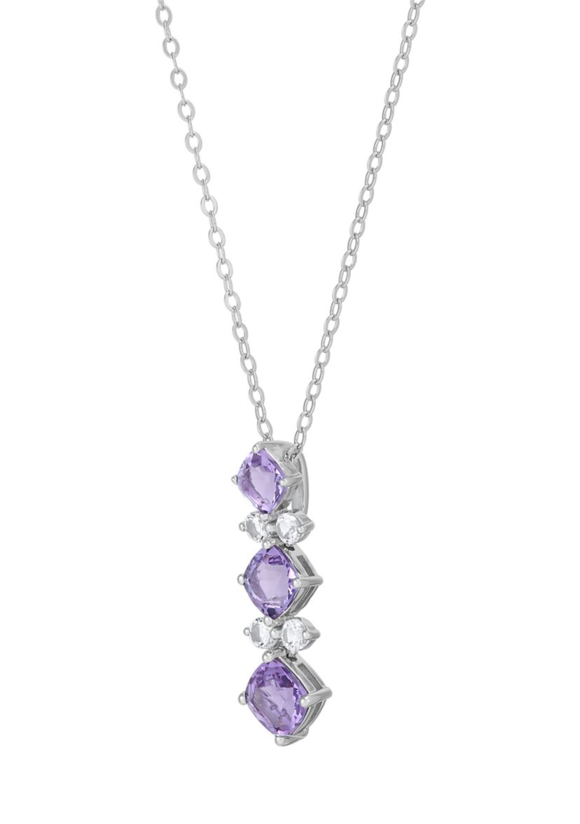 Amethyst and White Sapphire Pendant with 18" Cable Chain and Earrings and Bracelet and Ring Set in Sterling Silver