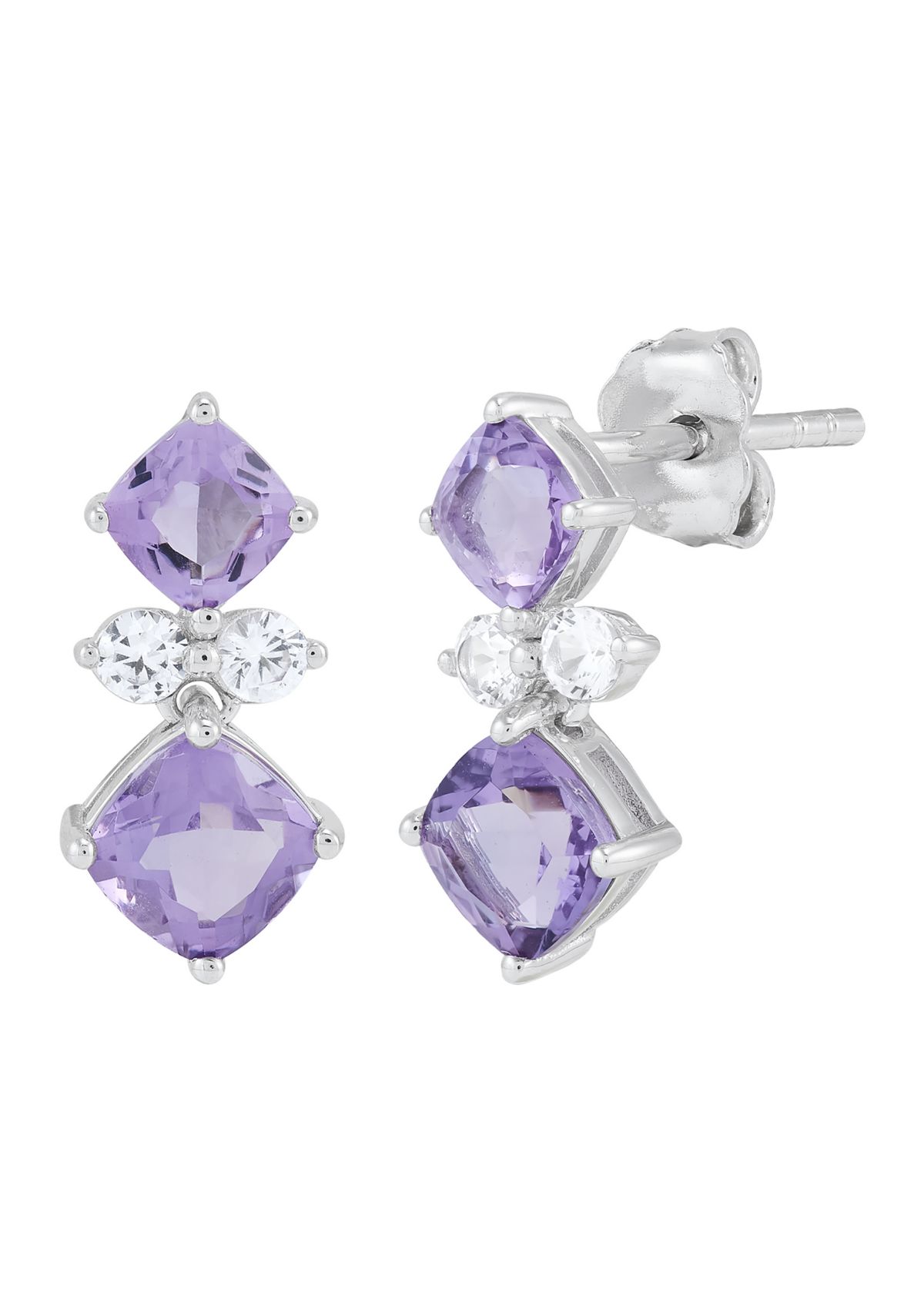 Amethyst and White Sapphire Pendant with 18" Cable Chain and Earrings and Bracelet and Ring Set in Sterling Silver