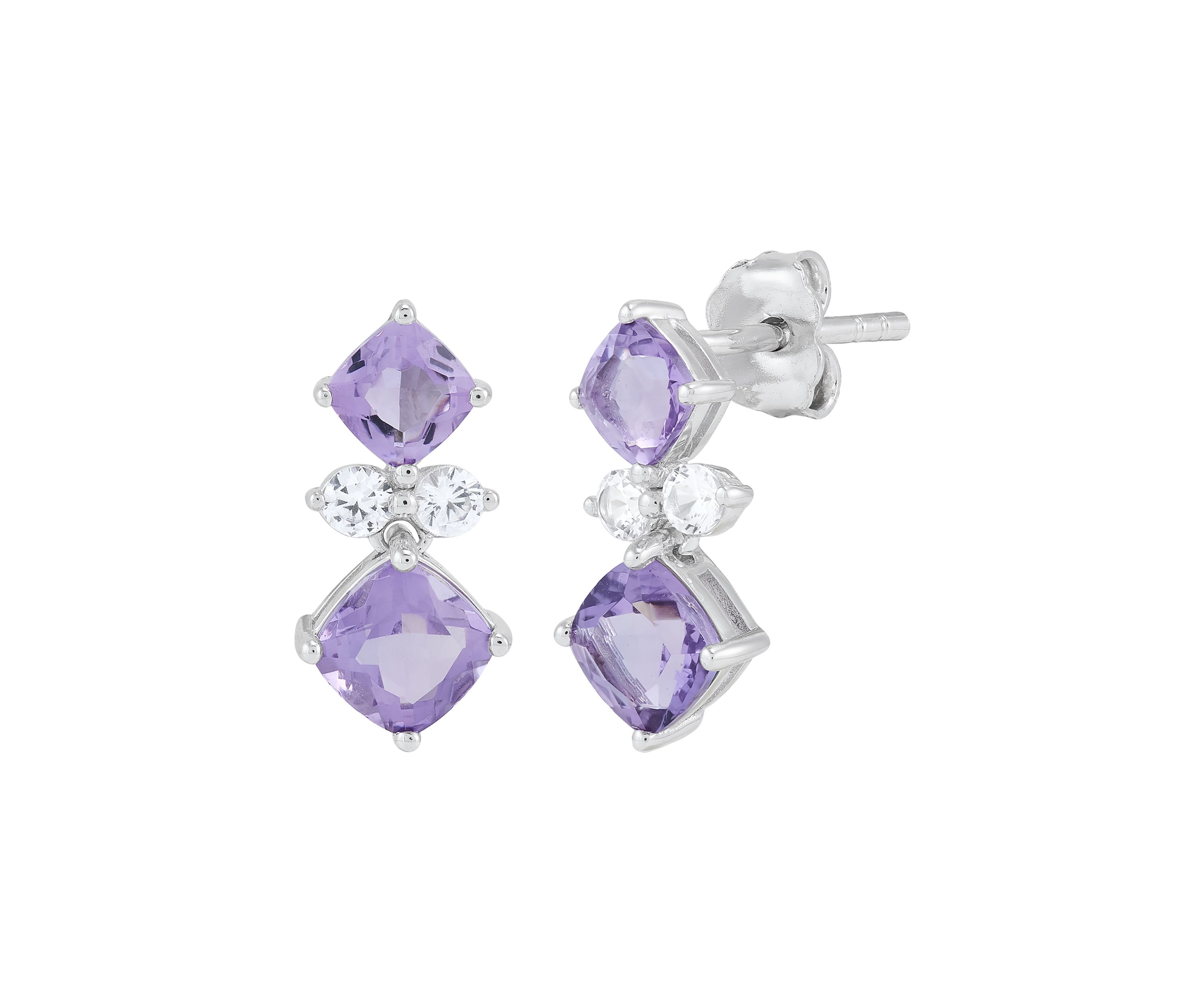 Amethyst and White Sapphire Pendant with 18" Cable Chain and Earrings and Bracelet and Ring Set in Sterling Silver