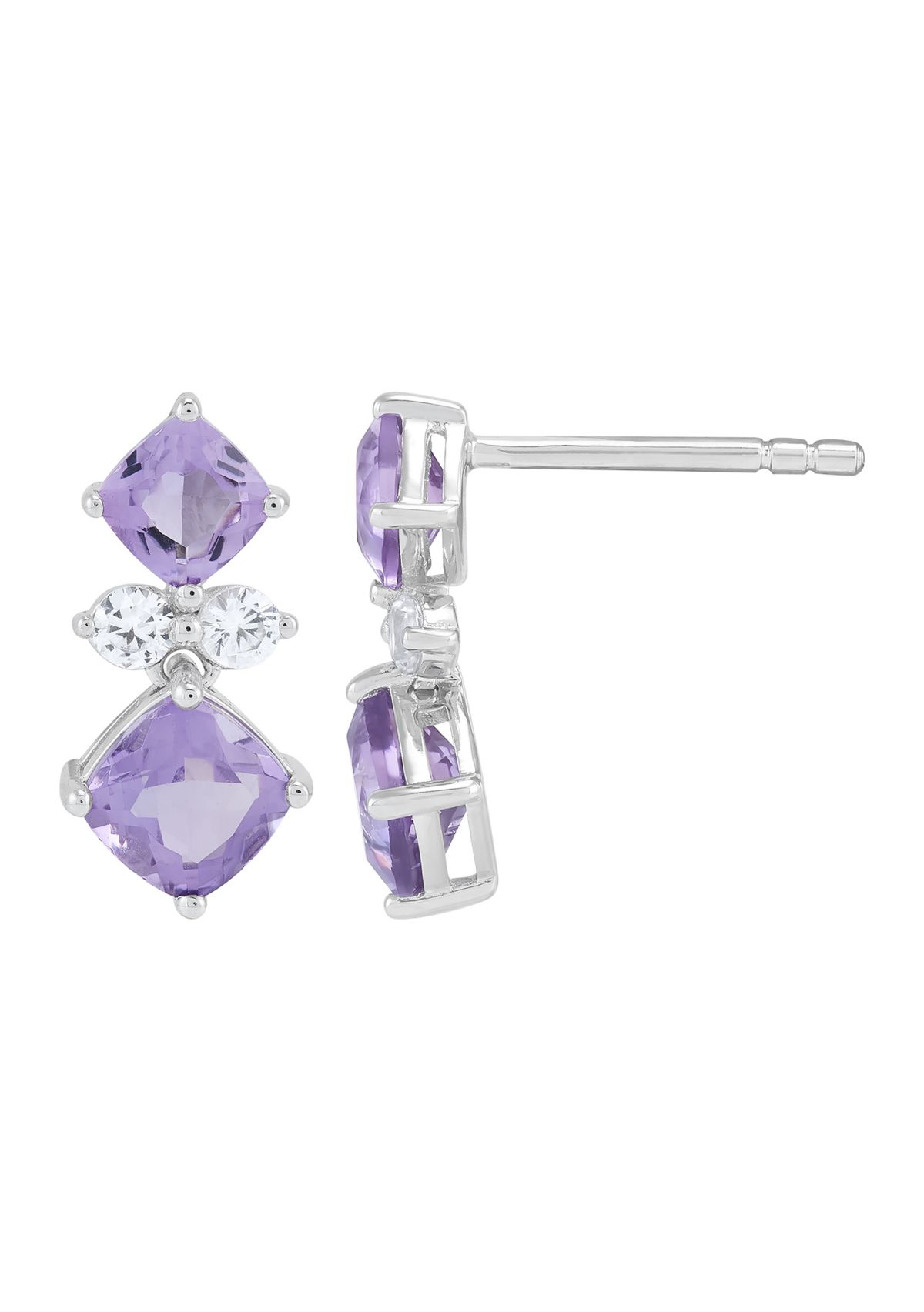 Amethyst and White Sapphire Pendant with 18" Cable Chain and Earrings and Bracelet and Ring Set in Sterling Silver