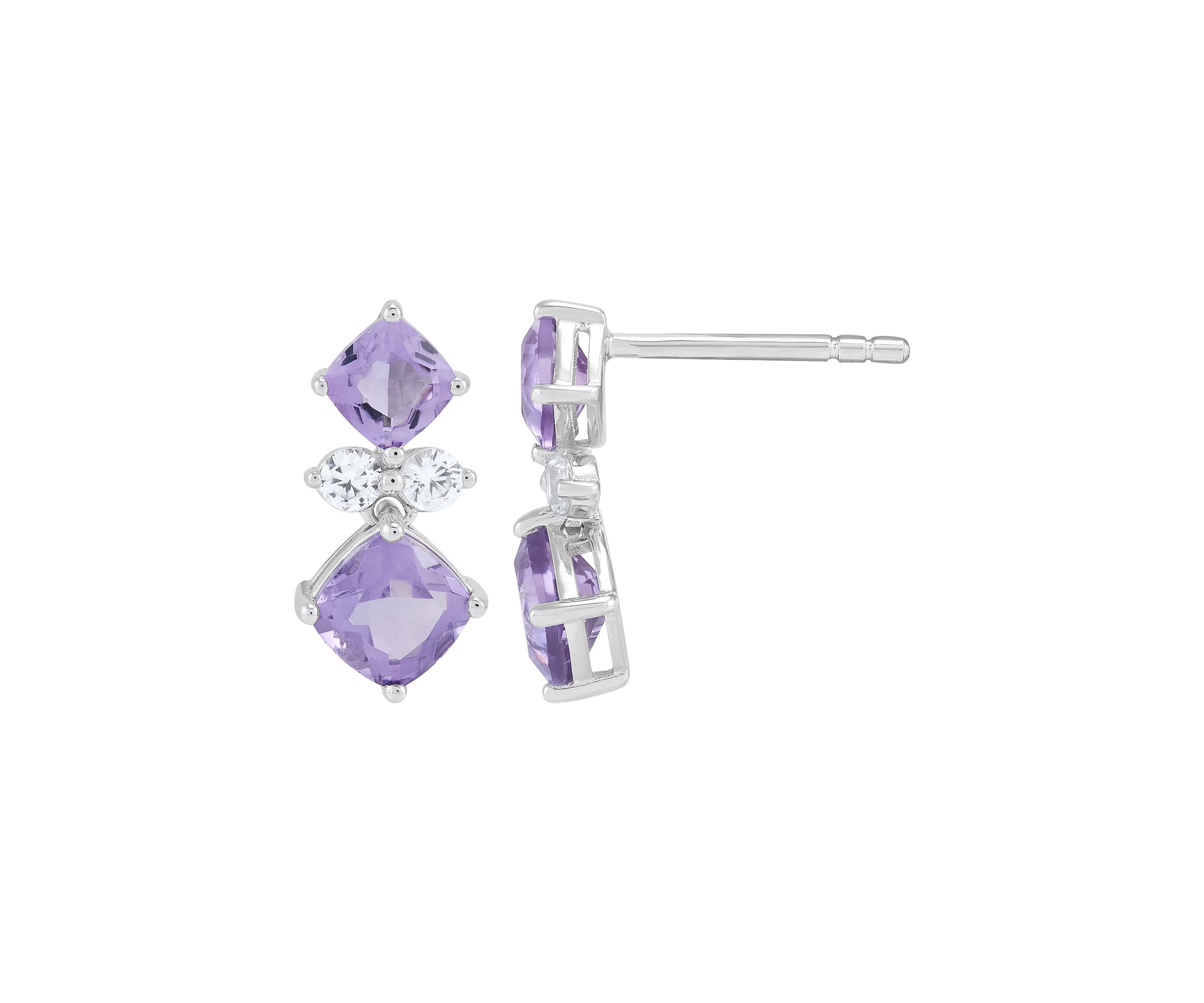 Amethyst and White Sapphire Pendant with 18" Cable Chain and Earrings and Bracelet and Ring Set in Sterling Silver