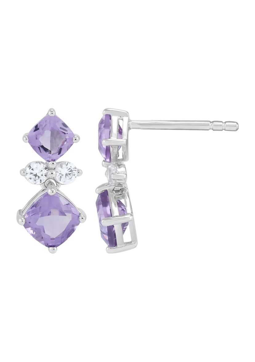 Amethyst and White Sapphire Pendant with 18" Cable Chain and Earrings and Bracelet and Ring Set in Sterling Silver
