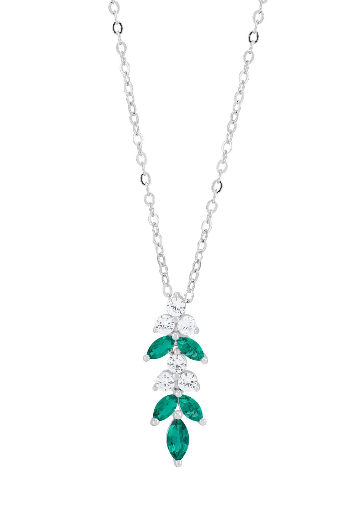 Lab Grown Emerald and White Sapphire Pendant Necklace, Earrings, Bracelet and Ring Set in Sterling Silver