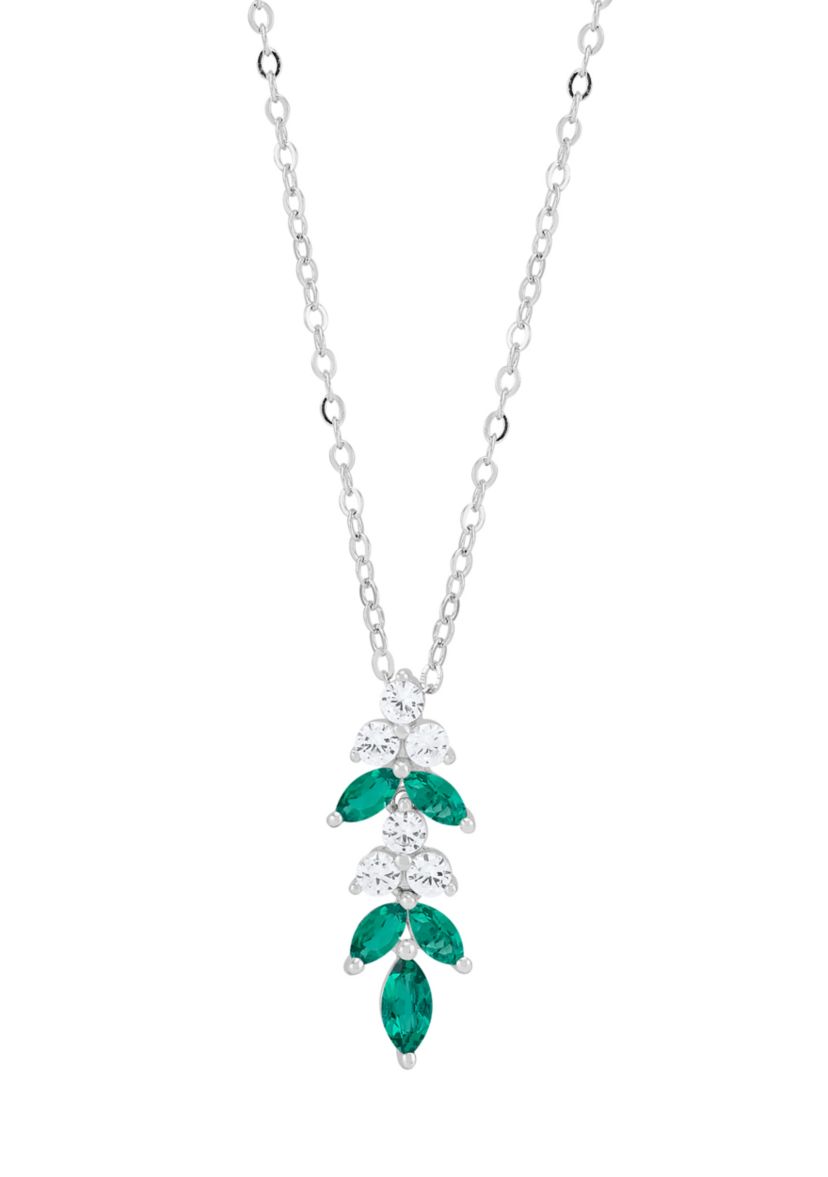 Lab Grown Emerald and White Sapphire Pendant Necklace, Earrings, Bracelet and Ring Set in Sterling Silver