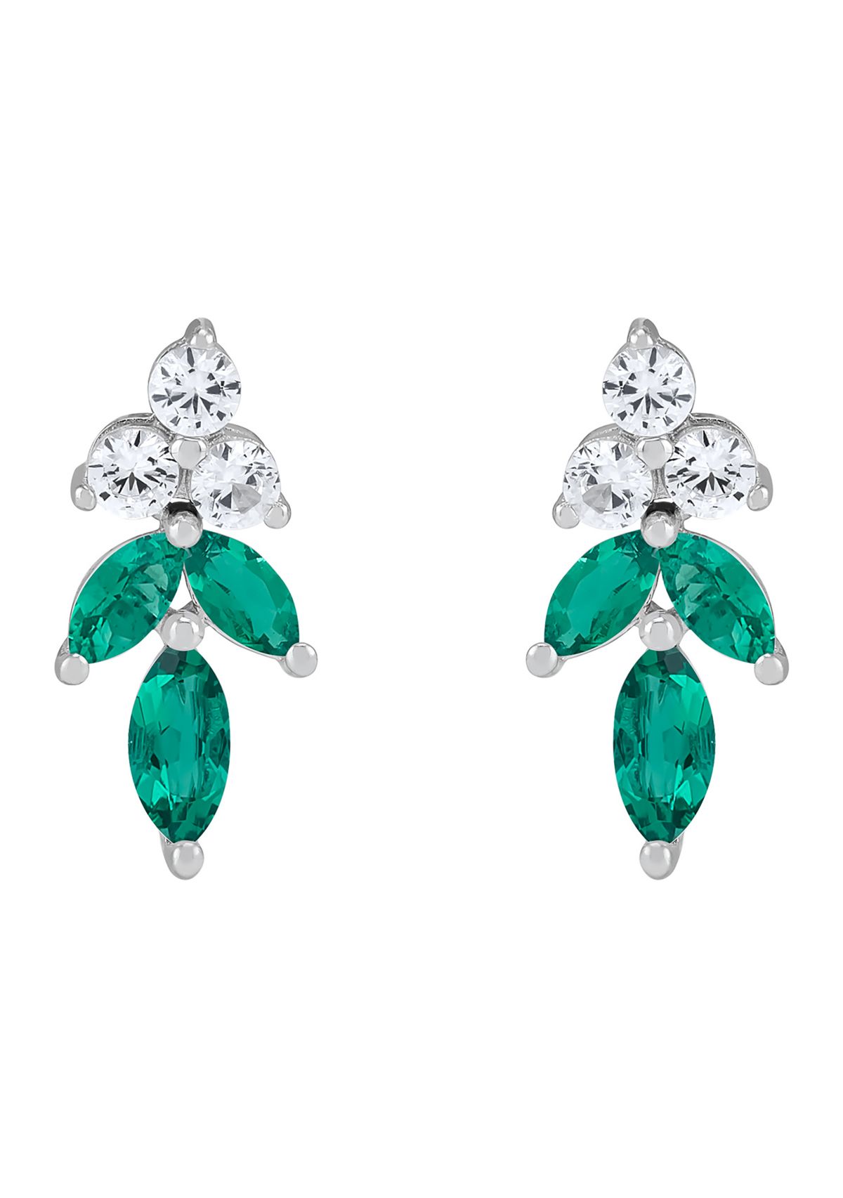 Lab Grown Emerald and White Sapphire Pendant Necklace, Earrings, Bracelet and Ring Set in Sterling Silver