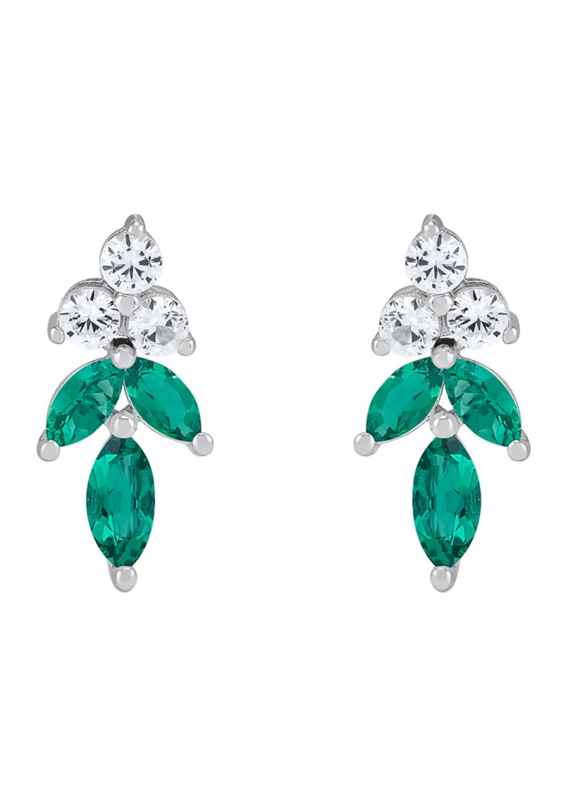Lab Grown Emerald and White Sapphire Pendant Necklace, Earrings, Bracelet and Ring Set in Sterling Silver