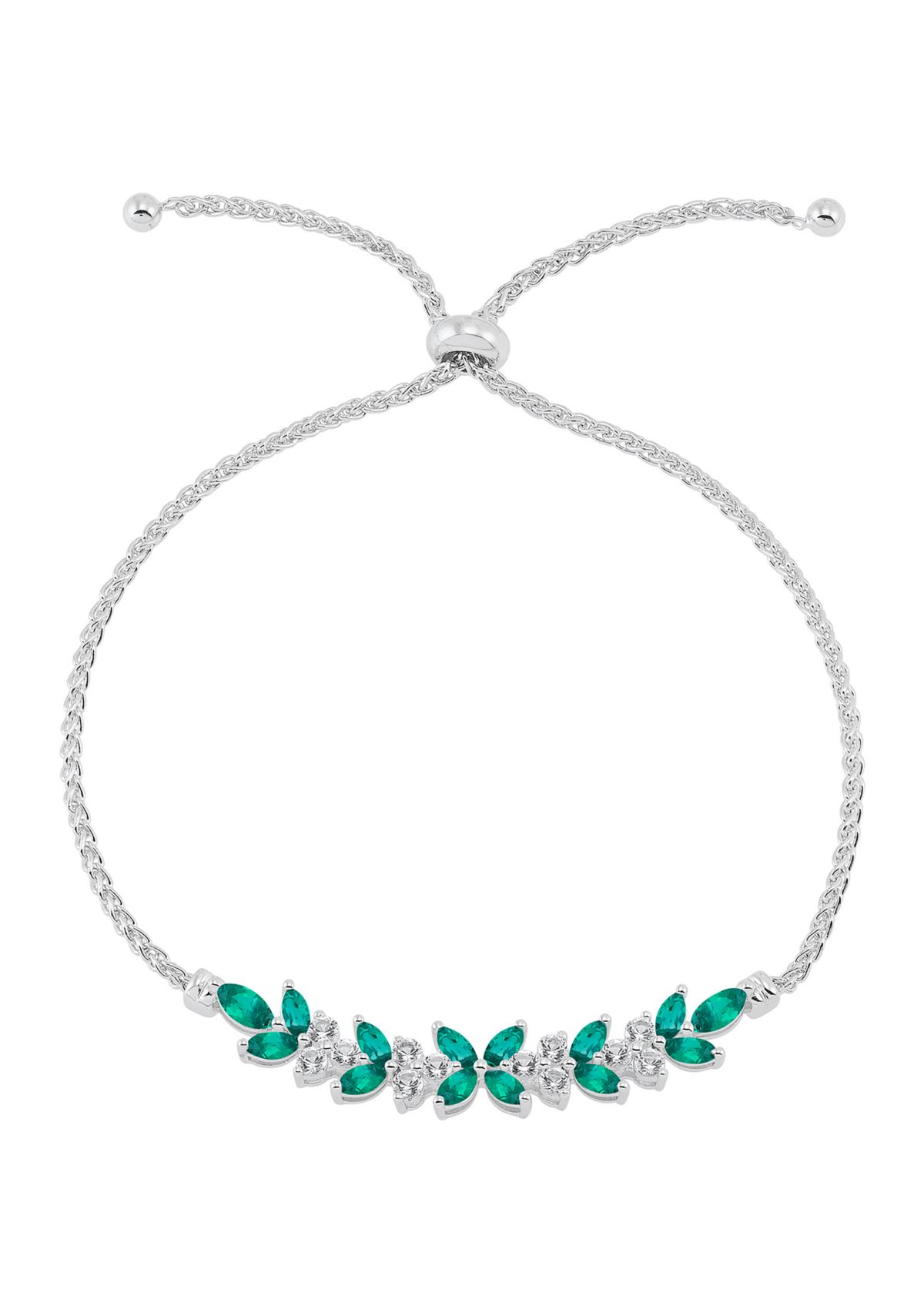 Lab Grown Emerald and White Sapphire Pendant Necklace, Earrings, Bracelet and Ring Set in Sterling Silver
