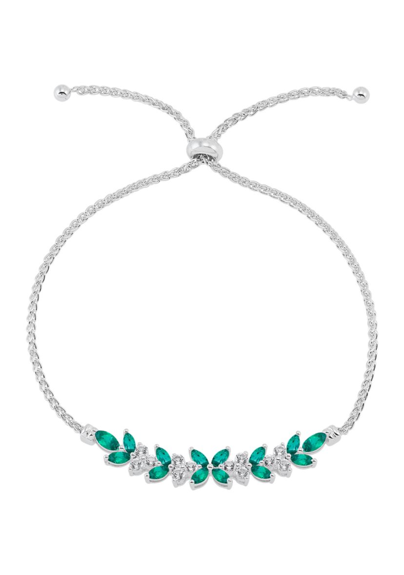 Lab Grown Emerald and White Sapphire Pendant Necklace, Earrings, Bracelet and Ring Set in Sterling Silver
