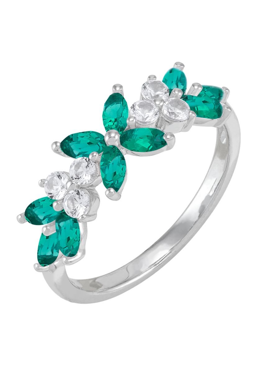 Lab Grown Emerald and White Sapphire Pendant Necklace, Earrings, Bracelet and Ring Set in Sterling Silver