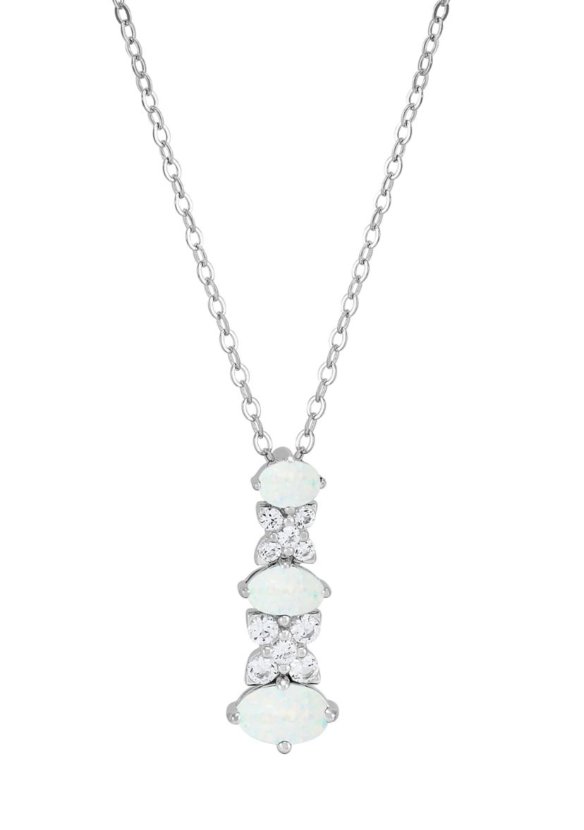Lab Grown Opal and White Sapphire Pendant Necklace, Earrings, Bracelet and Ring Set in Sterling Silver