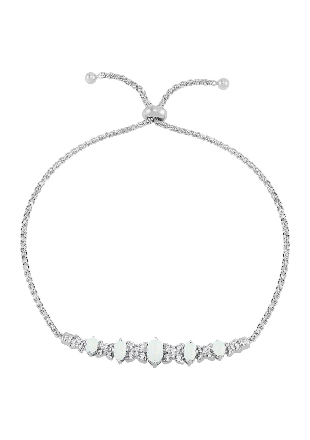 Lab Grown Opal and White Sapphire Pendant Necklace, Earrings, Bracelet and Ring Set in Sterling Silver