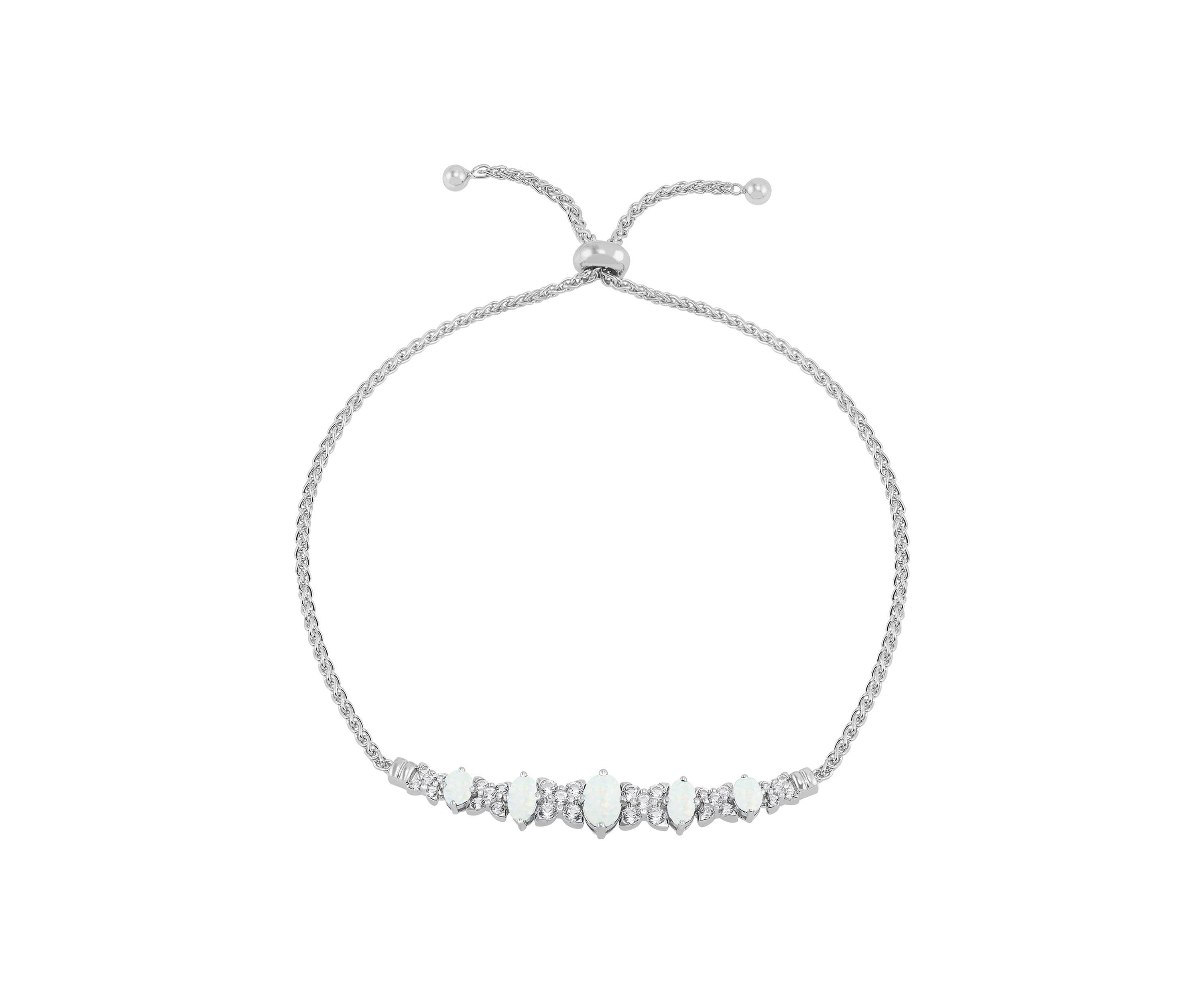 Lab Grown Opal and White Sapphire Pendant Necklace, Earrings, Bracelet and Ring Set in Sterling Silver