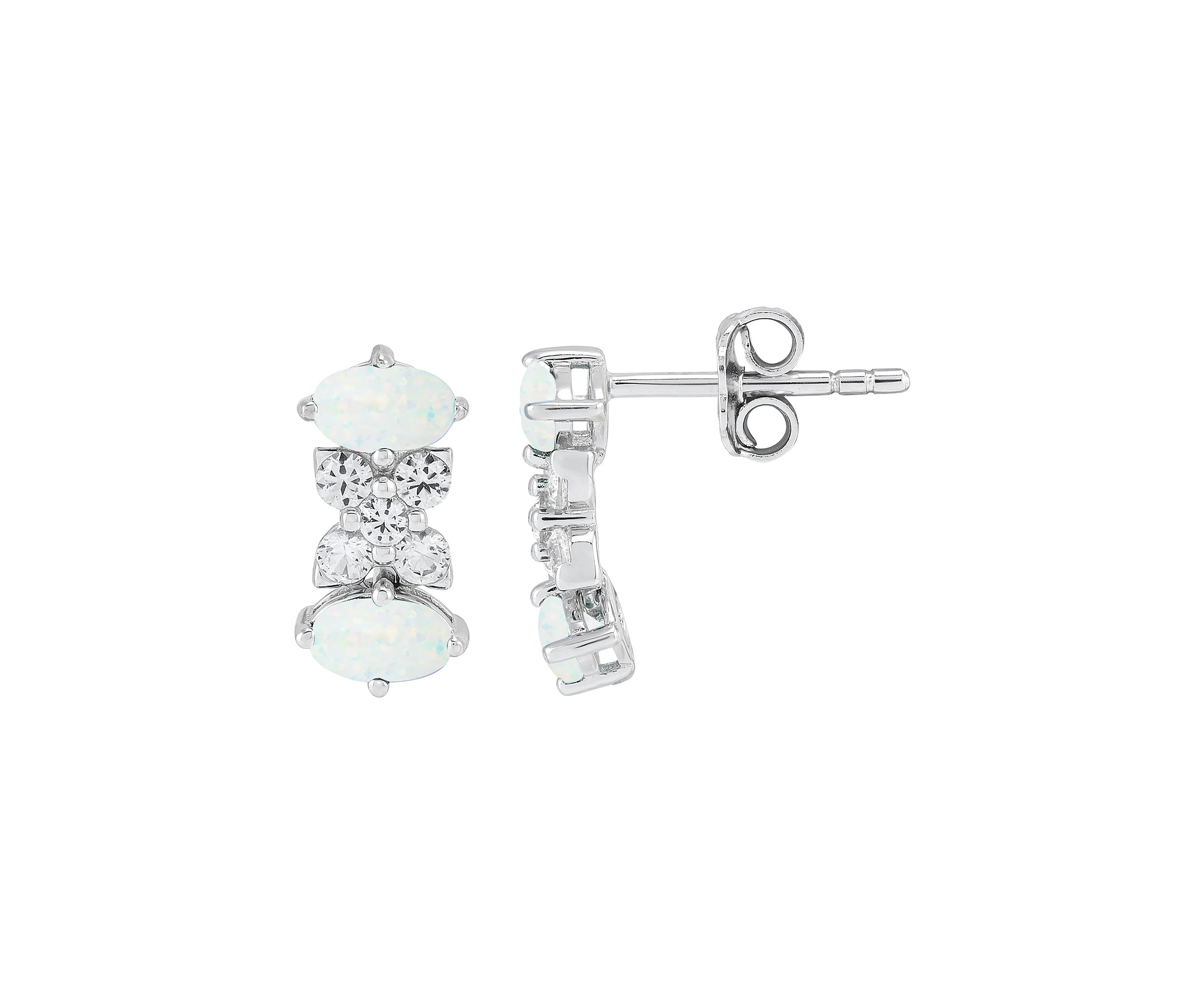 Lab Grown Opal and White Sapphire Pendant Necklace, Earrings, Bracelet and Ring Set in Sterling Silver