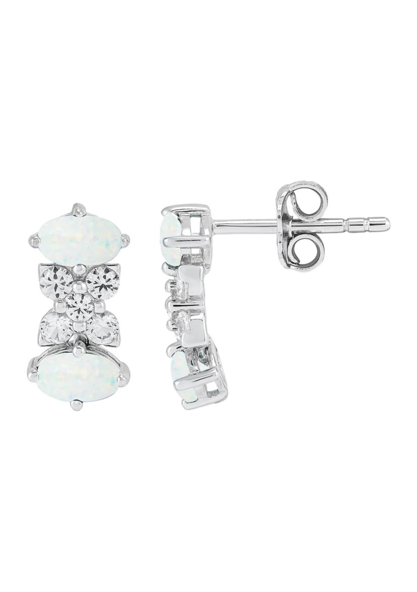 Lab Grown Opal and White Sapphire Pendant Necklace, Earrings, Bracelet and Ring Set in Sterling Silver