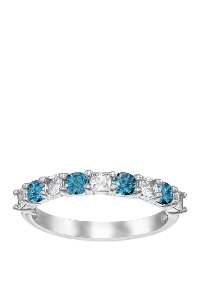 9/10 ct. t.w. Sky Blue Topaz and Lab Created White Sapphire Ring in Sterling Silver 