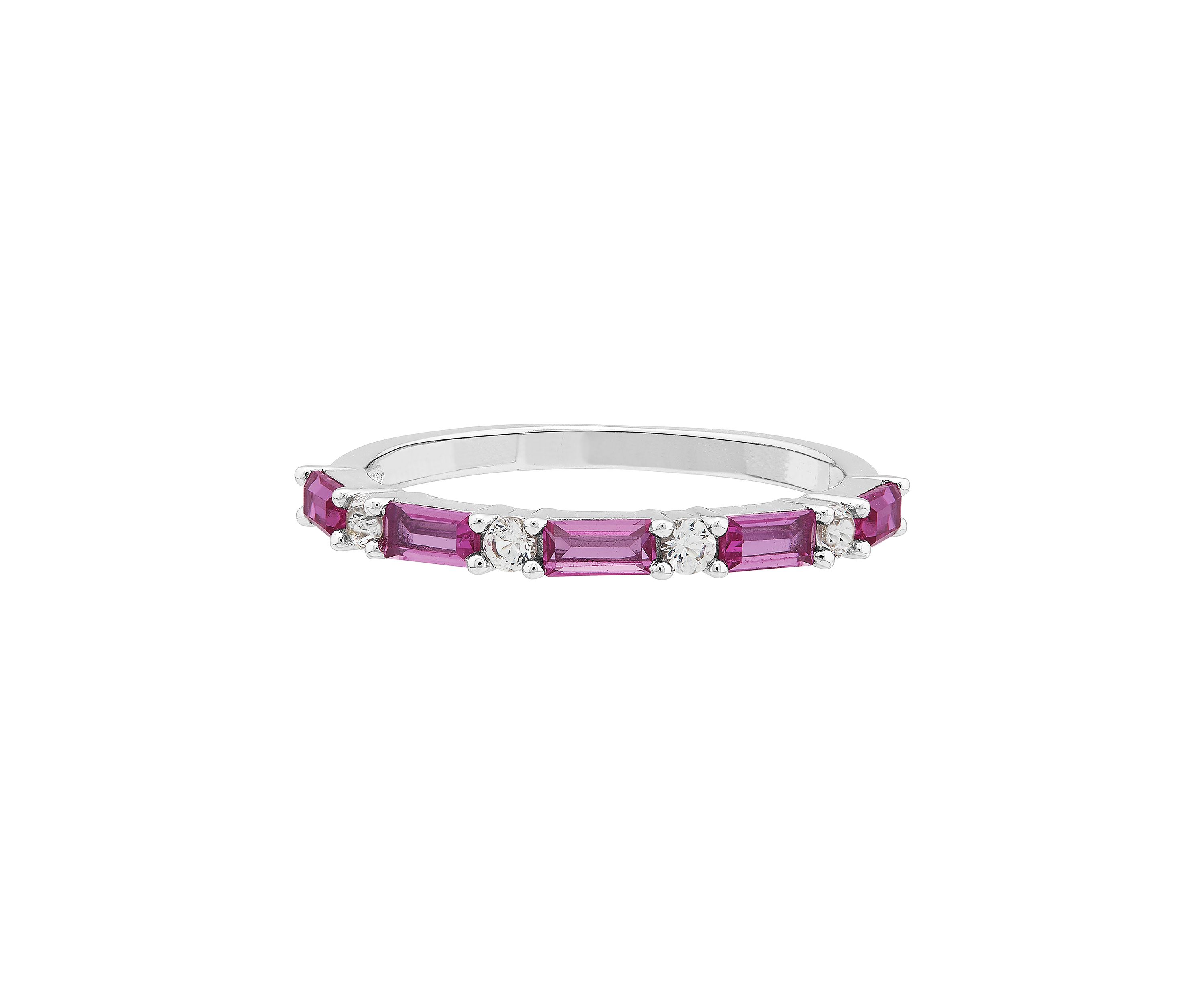 Lab Grown Pink Sapphire and White Sapphire Band Ring in Sterling Silver