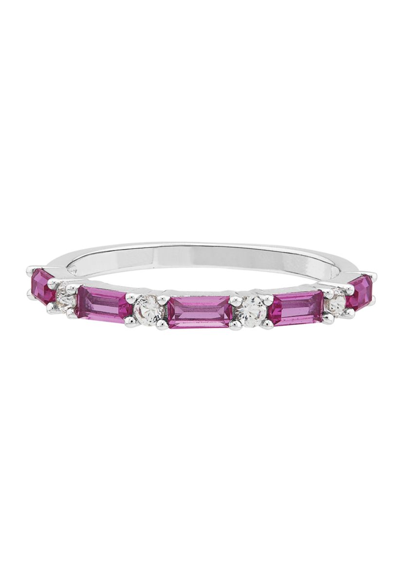 Lab Grown Pink Sapphire and White Sapphire Band Ring in Sterling Silver