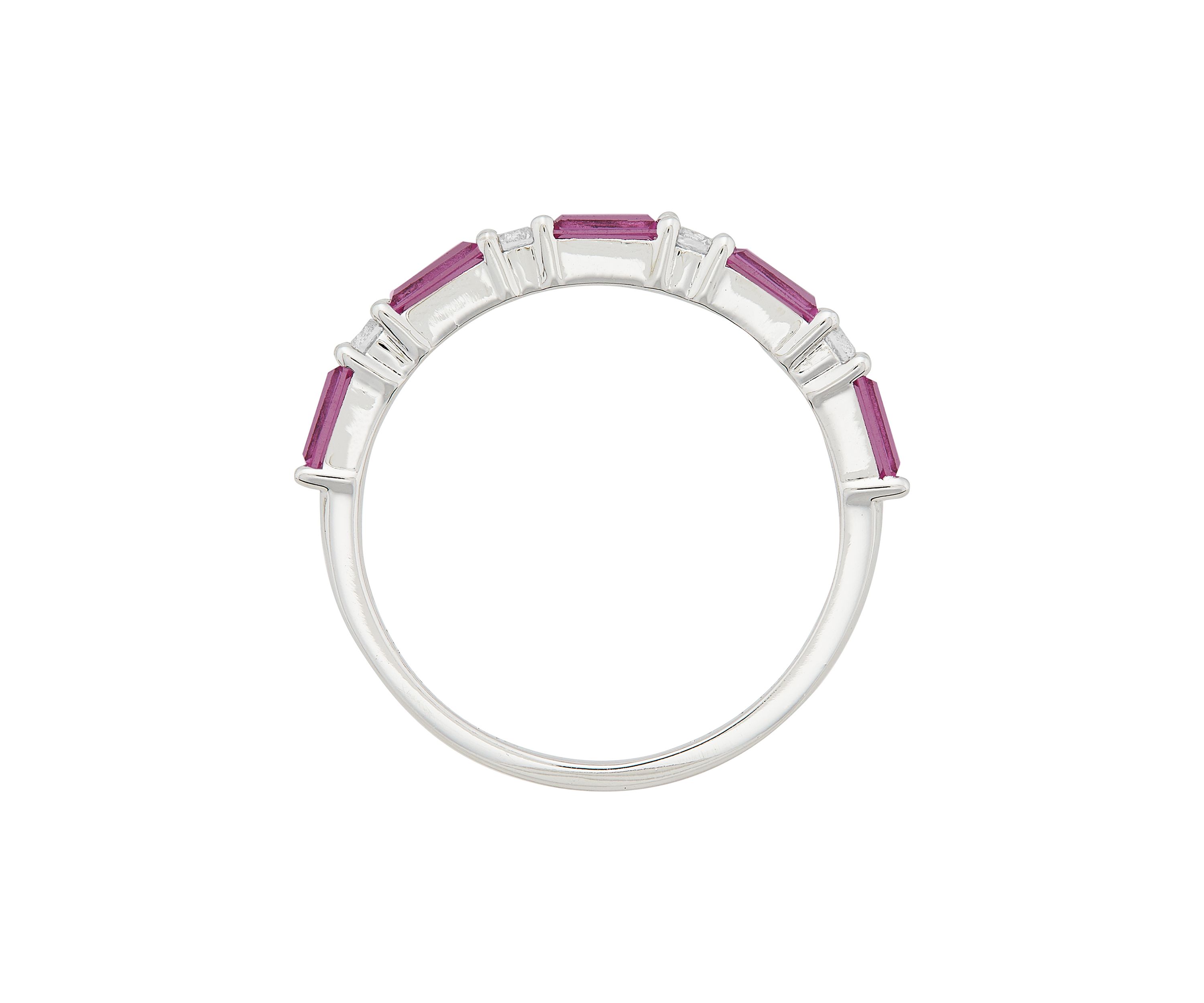 Lab Grown Pink Sapphire and White Sapphire Band Ring in Sterling Silver