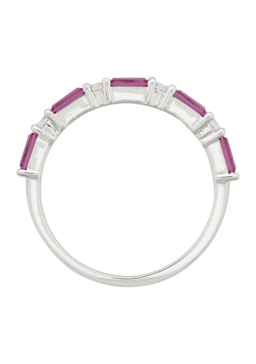 Lab Grown Pink Sapphire and White Sapphire Band Ring in Sterling Silver