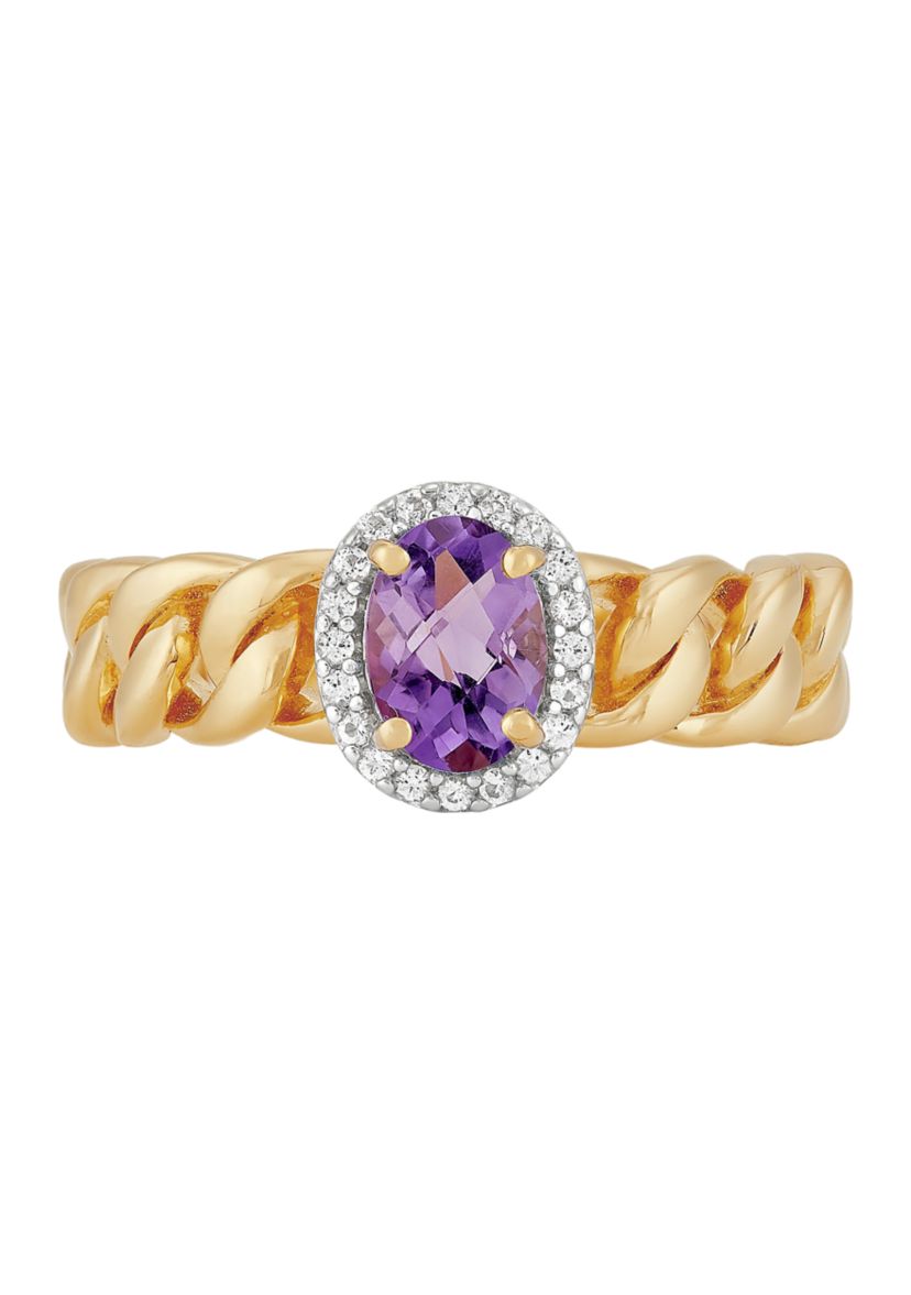 Amethyst and White Sapphire Ring in Sterling Silver
