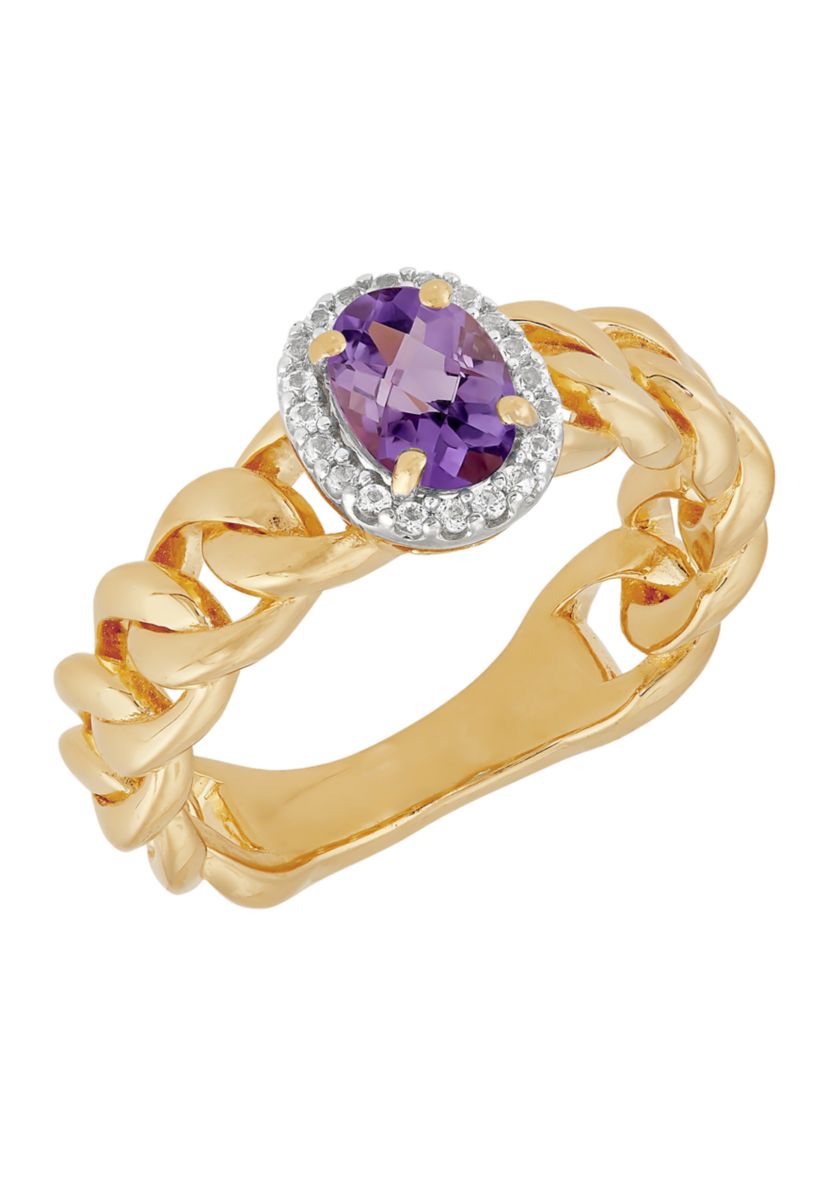 Amethyst and White Sapphire Ring in Sterling Silver