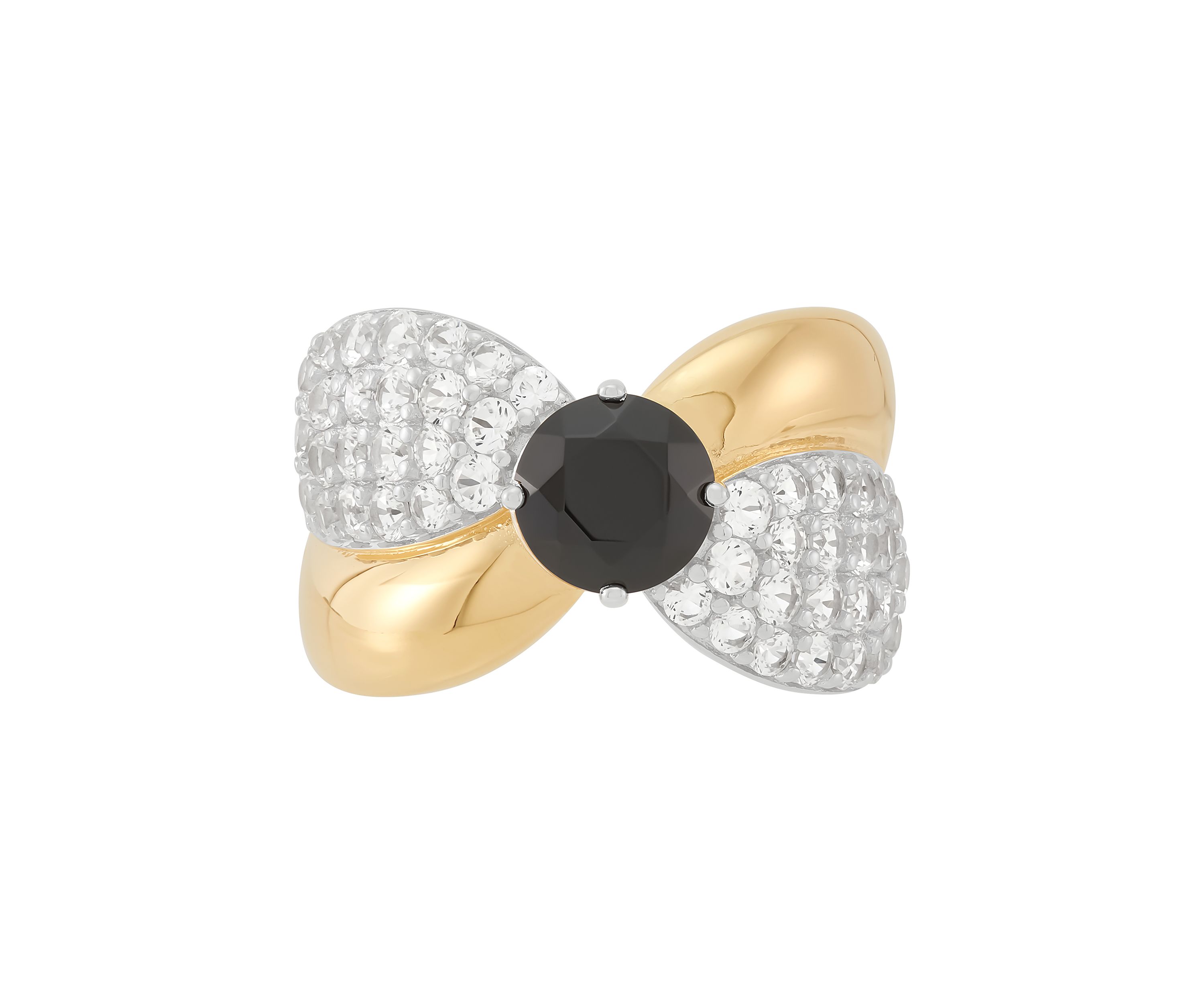 Onyx and Lab Grown White Sapphire Ring in Two Tone Metal
