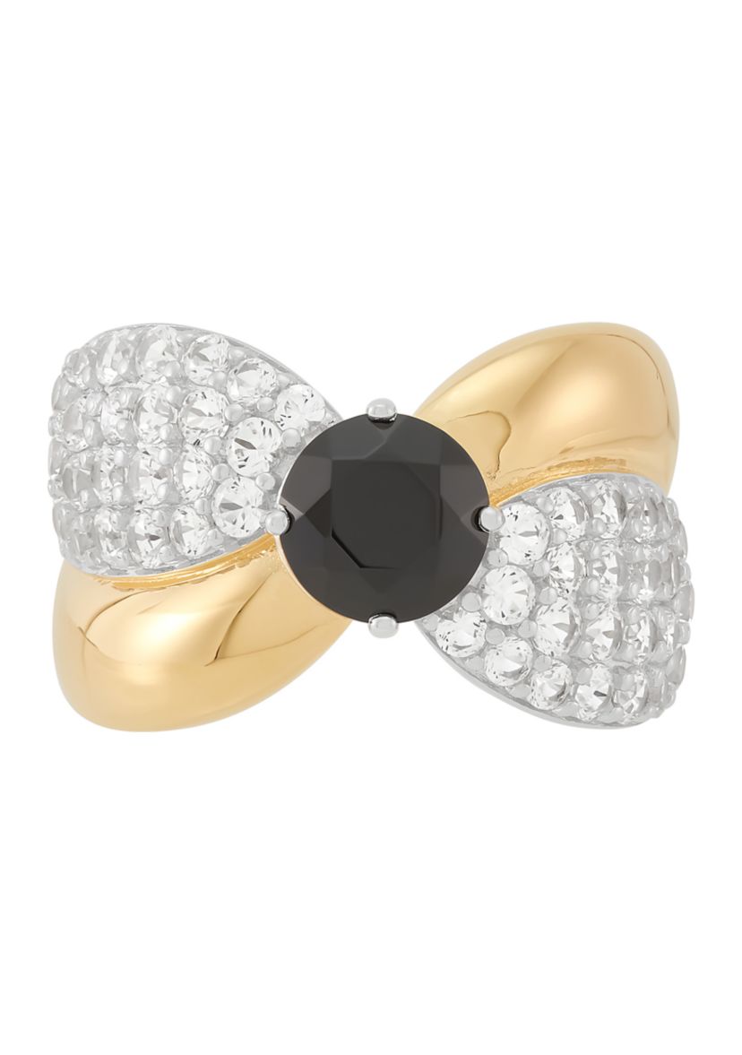 Onyx and Lab Grown White Sapphire Ring in Two Tone Metal