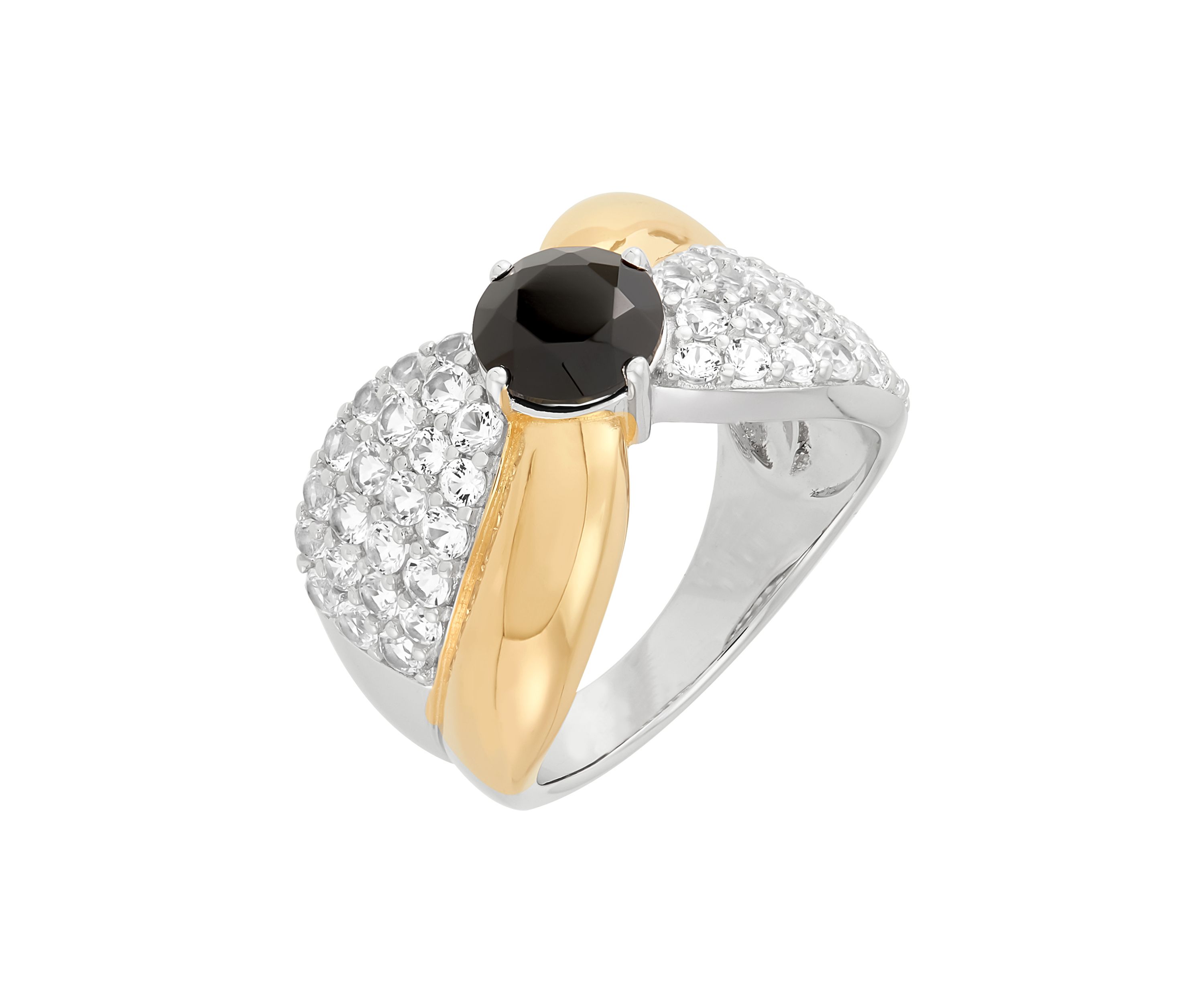 Onyx and Lab Grown White Sapphire Ring in Two Tone Metal