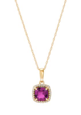 Belk & Co 1/10 Ct. T.w. Diamond And Amethyst Pendant With 18"" Rope Chain In 10K Yellow Gold