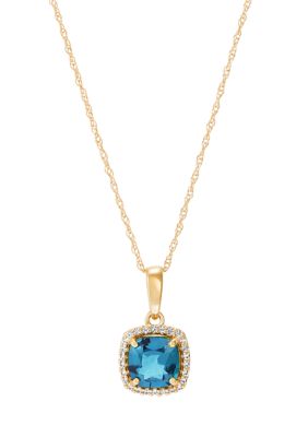 Belk & Co 1.18 Ct. T.w. Swiss Blue Topaz And Lab Created White Sapphire Pendant In 10K Yellow Gold
