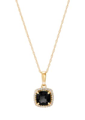 Belk & Co 1/10 Ct. T.w. Diamond And Onyx Pendant With 18"" Rope Chain In 10K Yellow Gold