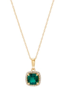 Belk & Co 3/4 Ct. T.w. Lab Created Emerald And Lab Created White Sapphire Pendant Necklace In 10K Yellow Gold